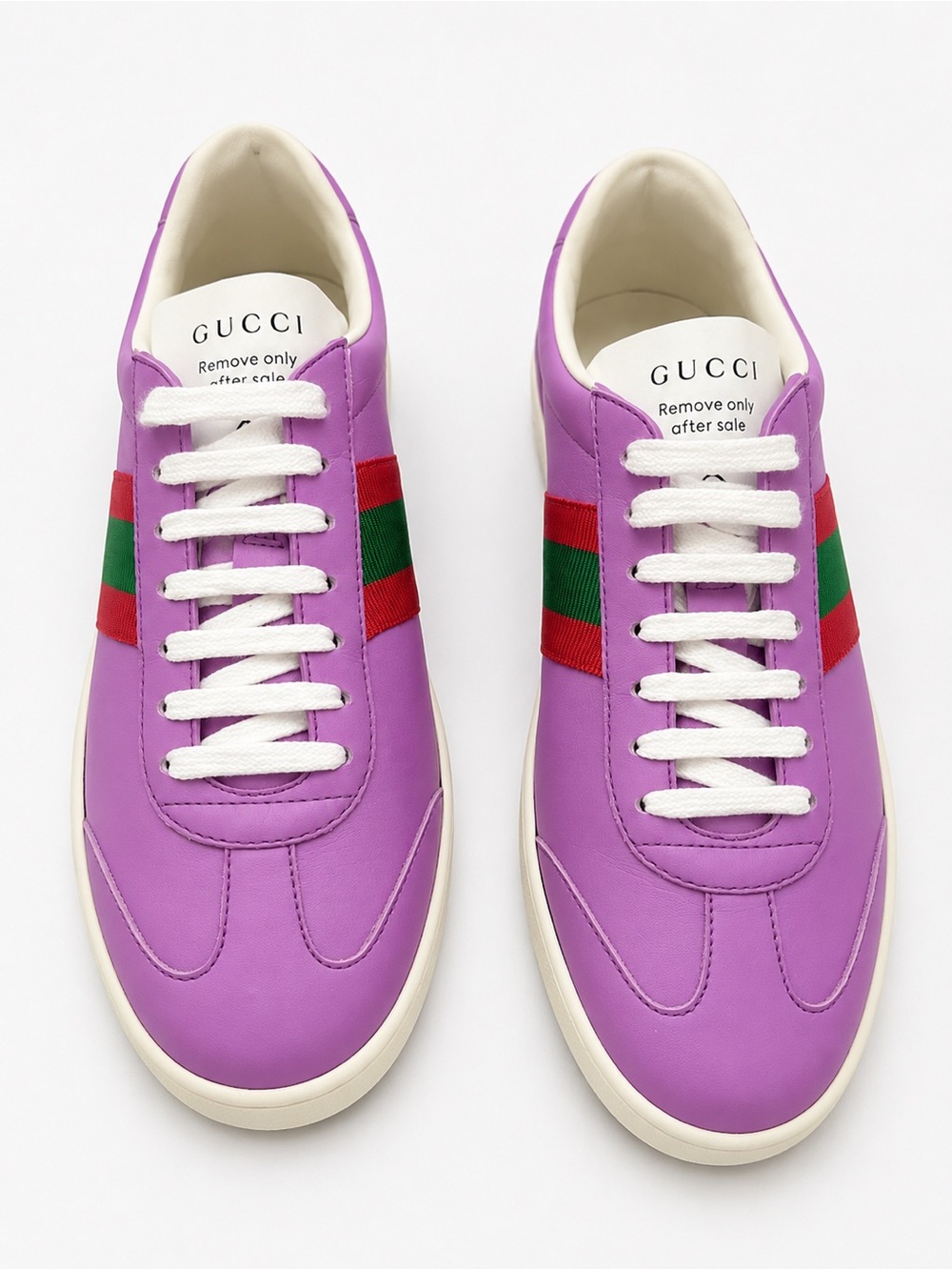 NWT Gucci Pink Leather Low-Top Sneakers with Green-Red Web Stripe US 7